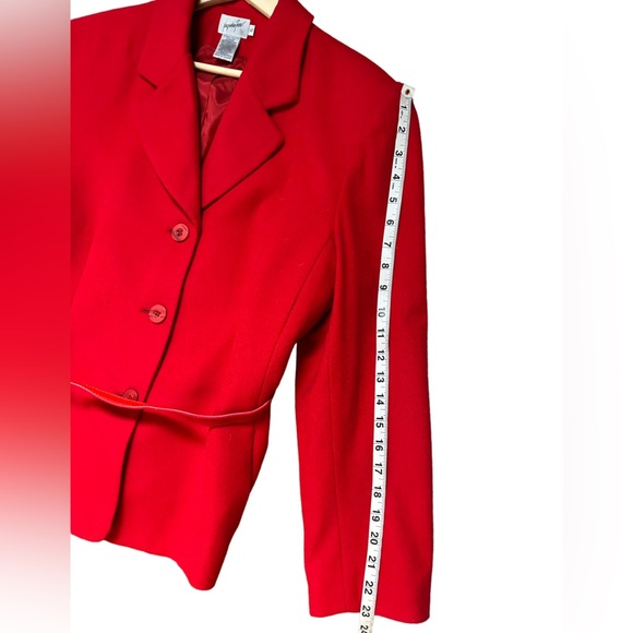 Jacqueline Ferrar Women Vintage Red Cashmere & Wool Blend Blazer with Belt Sz.16 - Picture 11 of 13